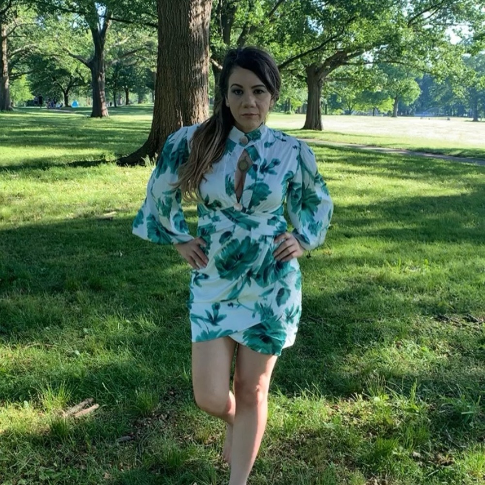 NWT Asymmetrical Hollow Out Print Dresses Long Sle - Picture 3 of 10